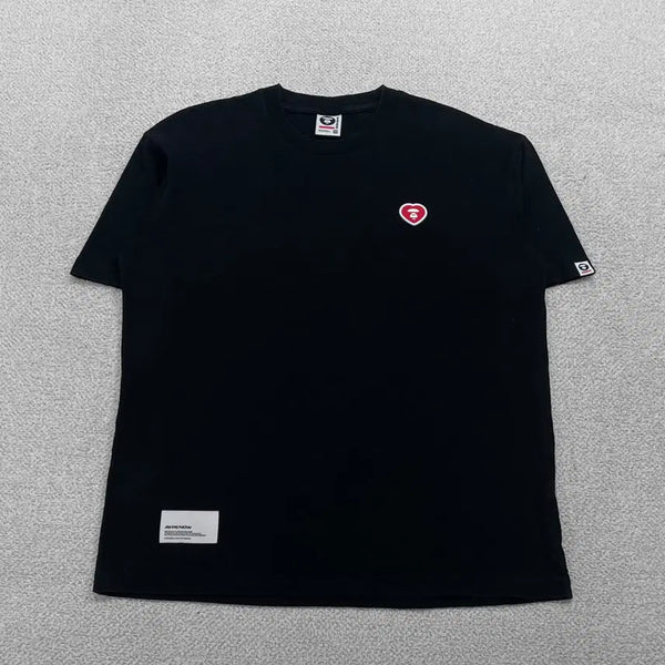 [BUNJANG] Aape Now Heart Patch T-Shirt Black / 에이프 Aape 나우 하트 패치 반팔티 블랙