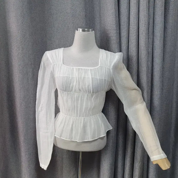[BUNJANG] Square Neck White Blouse / 스퀘어 화이트 블라우스