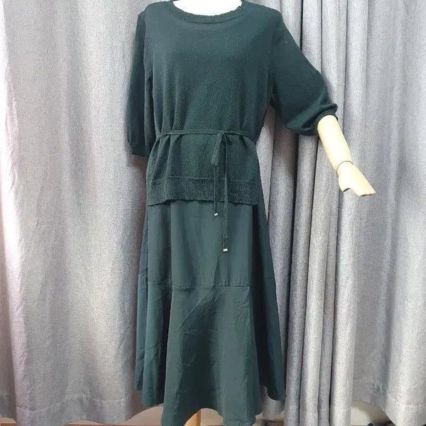 [BUNJANG] Deep Green Color Block Dress / 88딥그린 실킷배색 원피스