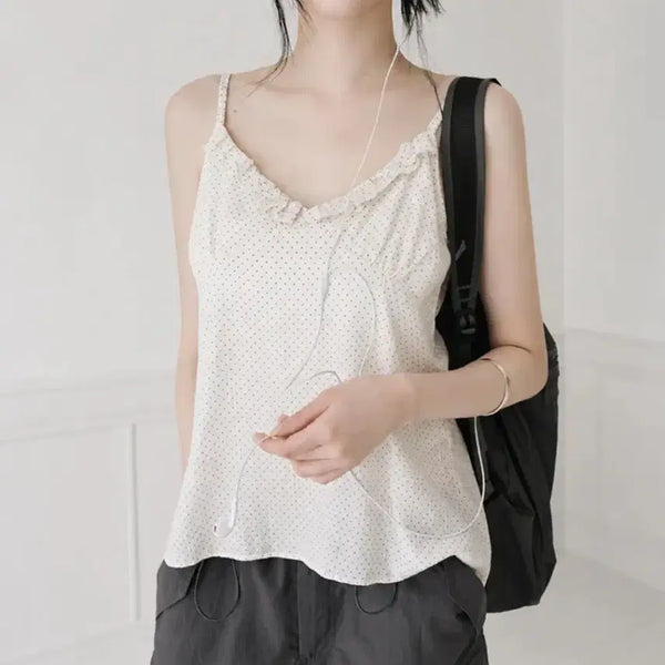 [BUNJANG] Slowand Dot Frill Sleeveless Blouse / 여름 도트 프릴 슬립블라우스 슬로우앤드 슬앤 나시 블라우스 에이블리지그재그