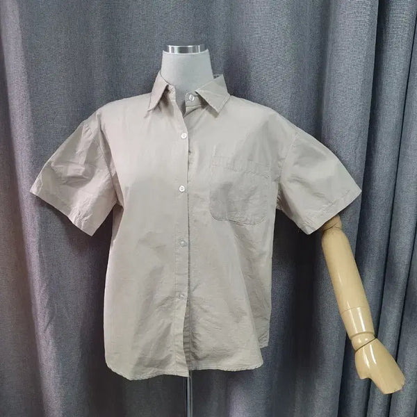 [BUNJANG] Milk Tea Crinkle Short Sleeve Shirt / 밀크티 바스락 반팔셔츠