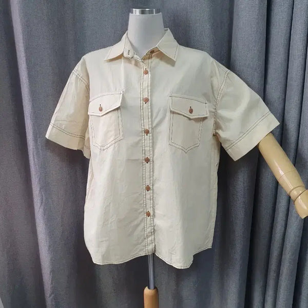 [BUNJANG] Stitch Cream Beige Short Sleeve Shirt / 스티치 크림베이지 반팔셔츠