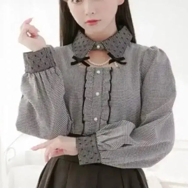 [BUNJANG] Pal's Houndstooth Check Chidori Blouse / 팔엘피 하운드투스 체크 치도리 블라우스 양산형지뢰계