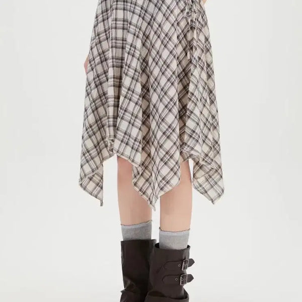 [BUNJANG] MiSSO Checked Asymmetrical Bending Skirt / 미쏘 체크 언발 밴딩 스커트 새상품 팔아요