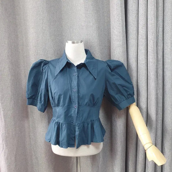 [BUNJANG] Deep Blue Peplum Blouse / 딥블루 페플럼 블라우스