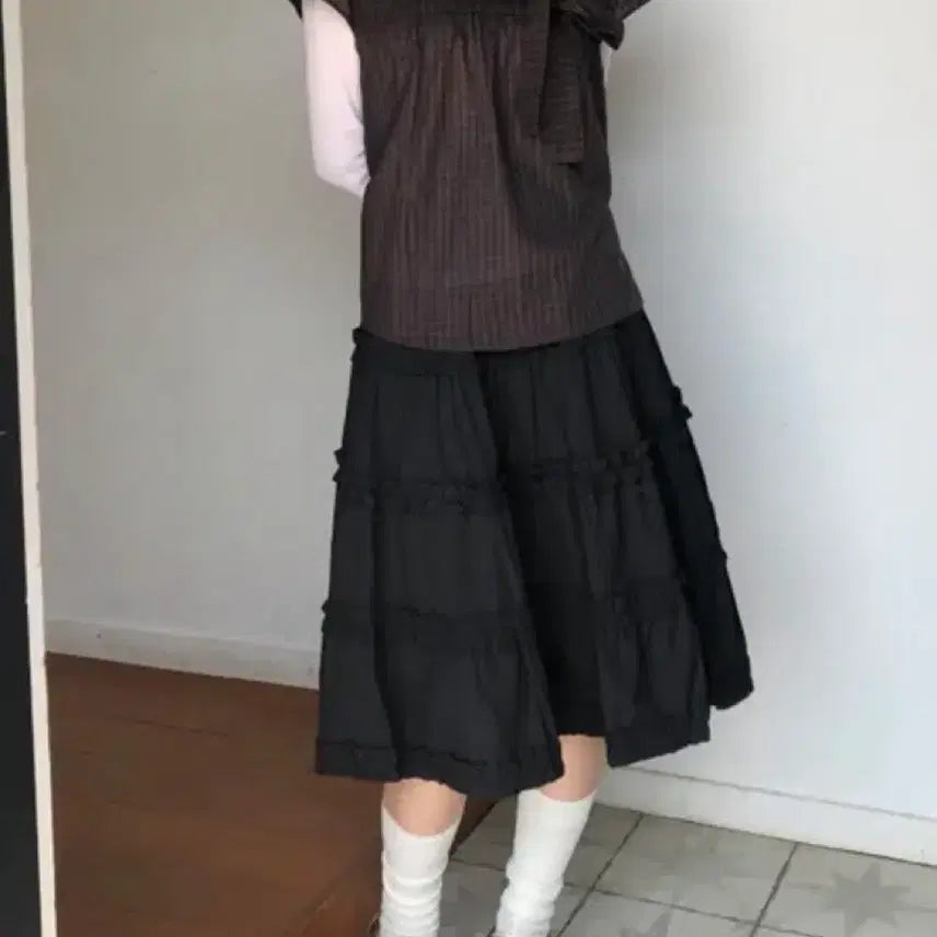 [BUNJANG] Ribbon Check Short Sleeve Blouse Brown / 리본 체크 반팔 블라우스 브라운