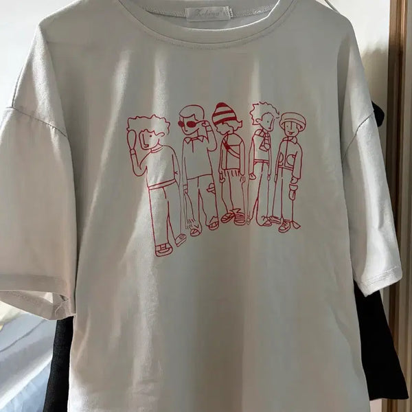 [BUNJANG] White T-shirt with Character Printing / 반팔티 흰색 캐릭터 프린팅