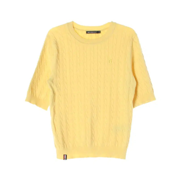 [BUNJANG] BENSIMON Cable Knit Short Sleeve Sweater Yellow Size S / BENSIMON 꽈배기 반팔 케이블 니트 S