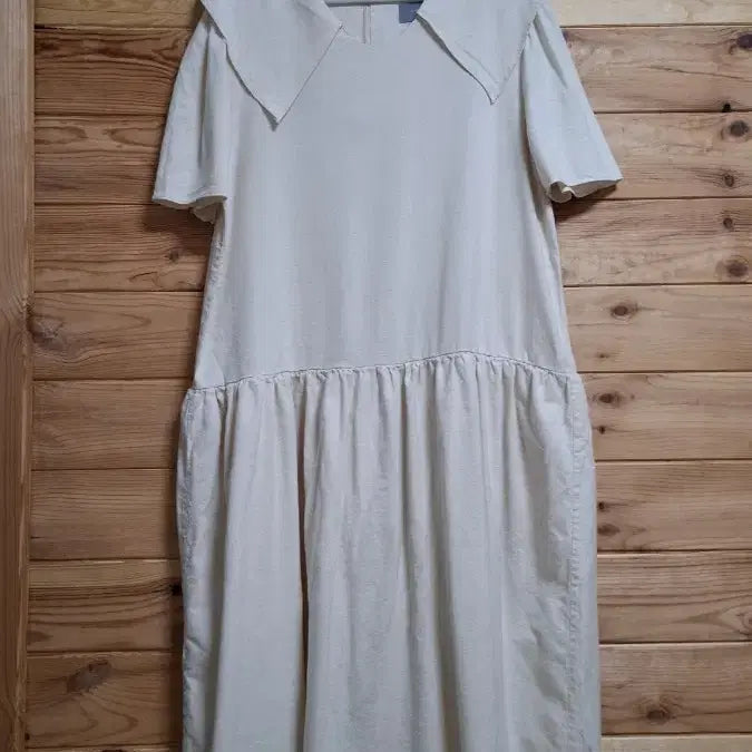 [BUNJANG] Cotton Linen Long Dress with Large Collar / 빅카라 면 마 롱 원피스