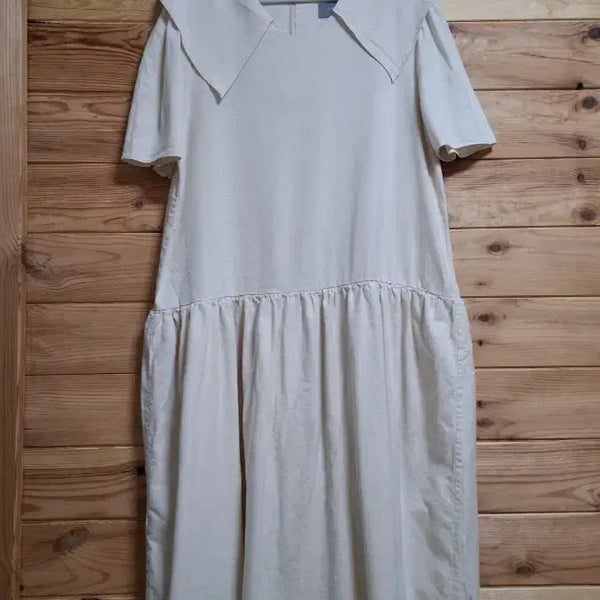 [BUNJANG] Cotton Linen Long Dress with Large Collar / 빅카라 면 마 롱 원피스