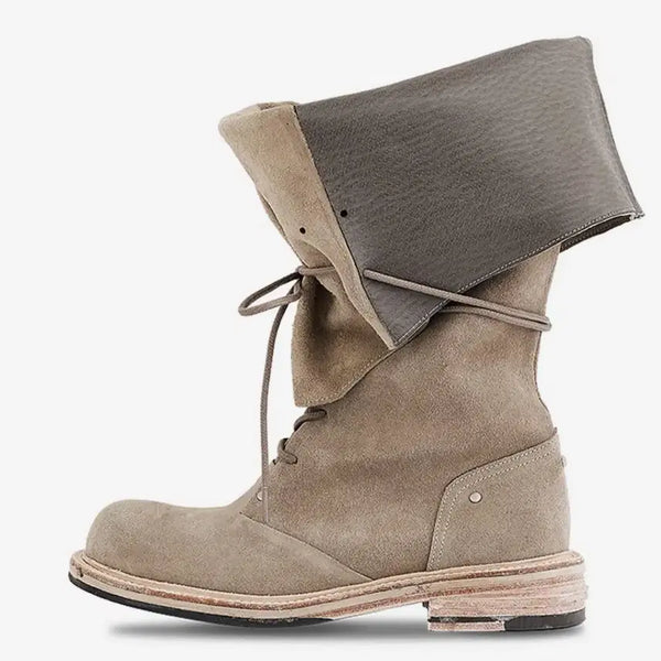 [BUNJANG] Negative Three Folded Lace-Up Long Boots - Sand / 네거티브쓰리 Folded lace-up long boots_Sand