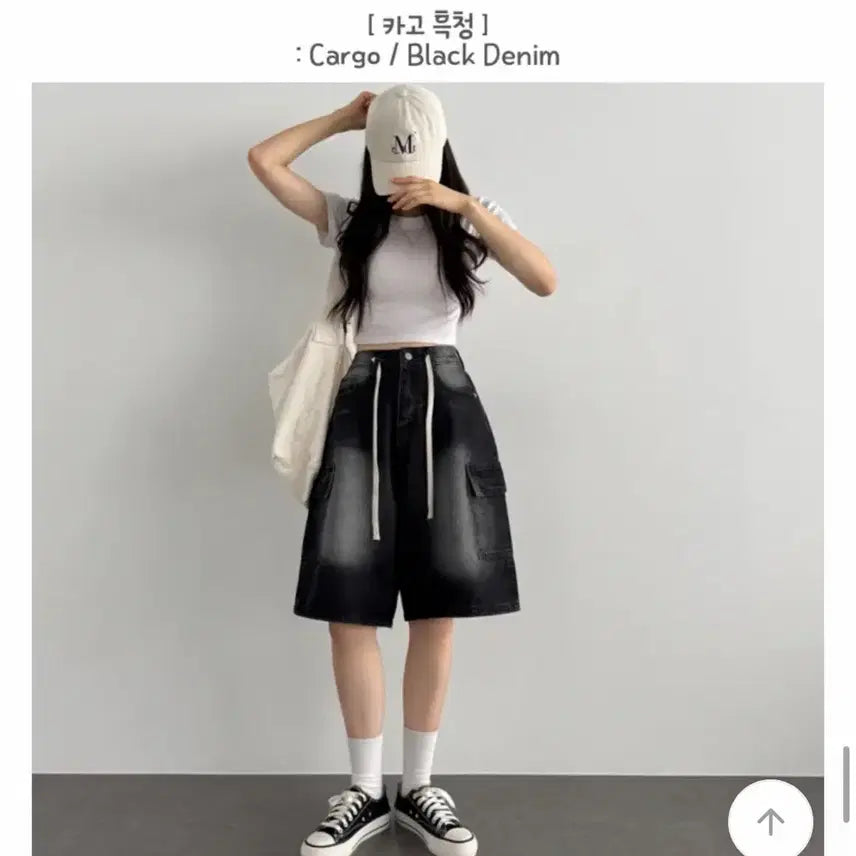 [BUNJANG] Ably Black Cargo Denim Bermuda Shorts / 에이블리 카고 블랙 데님 버뮤다 팬츠