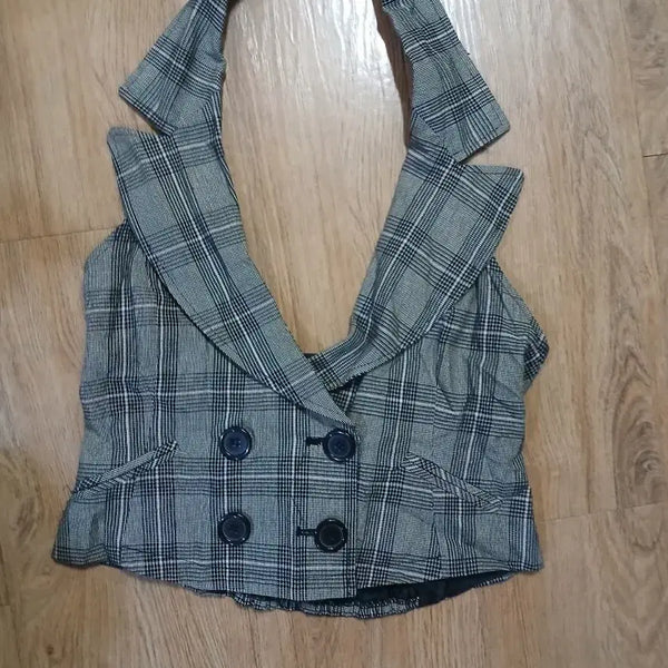 [BUNJANG] Halterneck Double-Button Cropped Jacket Vest (Size 55) / 홀터넥 더블 버튼 크롭 자켓 나시/55