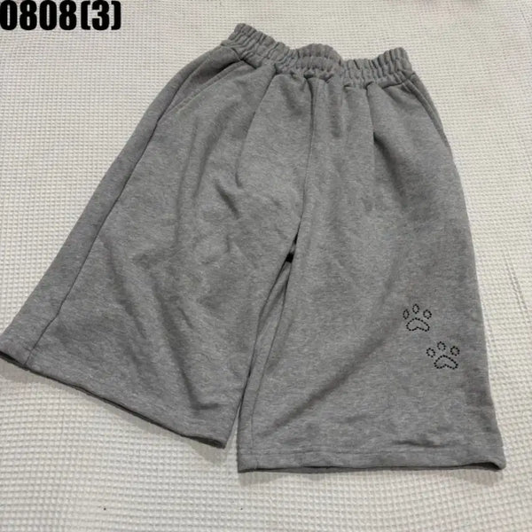 [BUNJANG] Embleur Grey Bear Paw Print 7/10 Length Shorts L / 엠블러 그레이 곰돌이 발바닥 프린팅 칠부 반바지 L 8/8