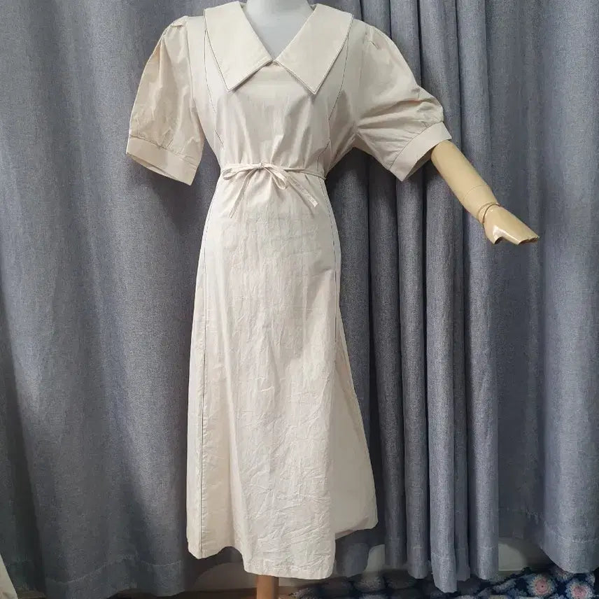 [BUNJANG] Cream Beige Collar Maxi Dress / L크림베이지 카라 맥시원피스