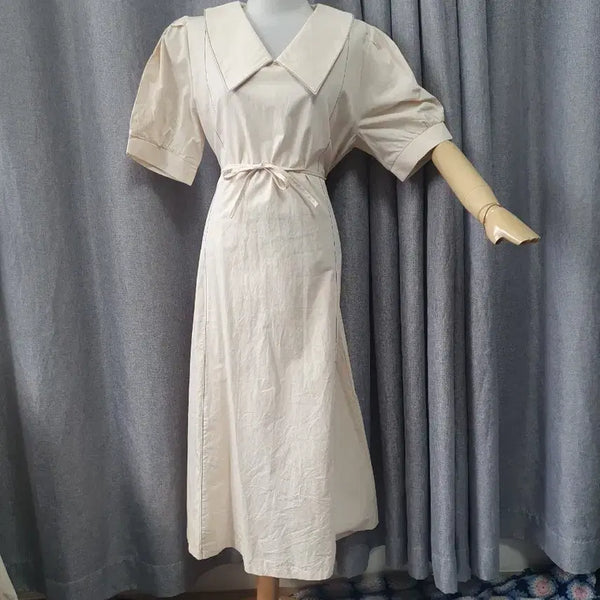 [BUNJANG] Cream Beige Collar Maxi Dress / L크림베이지 카라 맥시원피스
