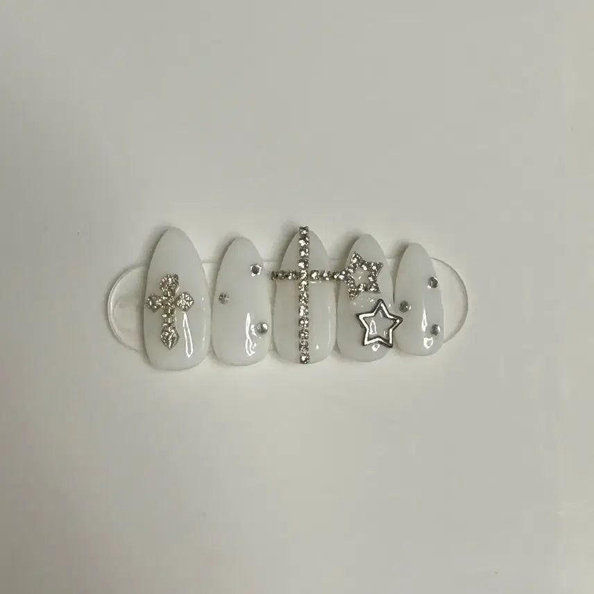 [BUNJANG] Handmade White Cross Nail Tips / 화이트 십자가 수제네일팁