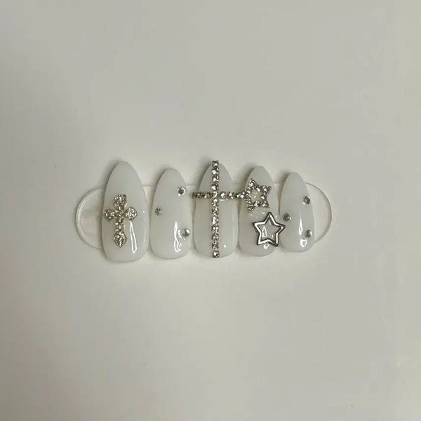 [BUNJANG] Handmade White Cross Nail Tips / 화이트 십자가 수제네일팁