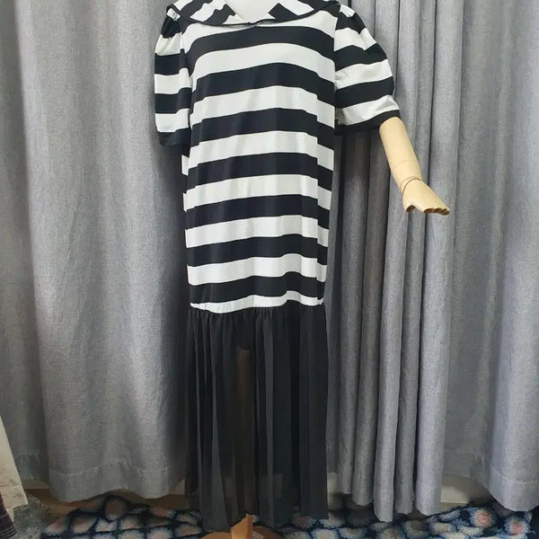 [BUNJANG] Big Collar Striped Maxi Dress / 빅카라 단가라 맥시원피스