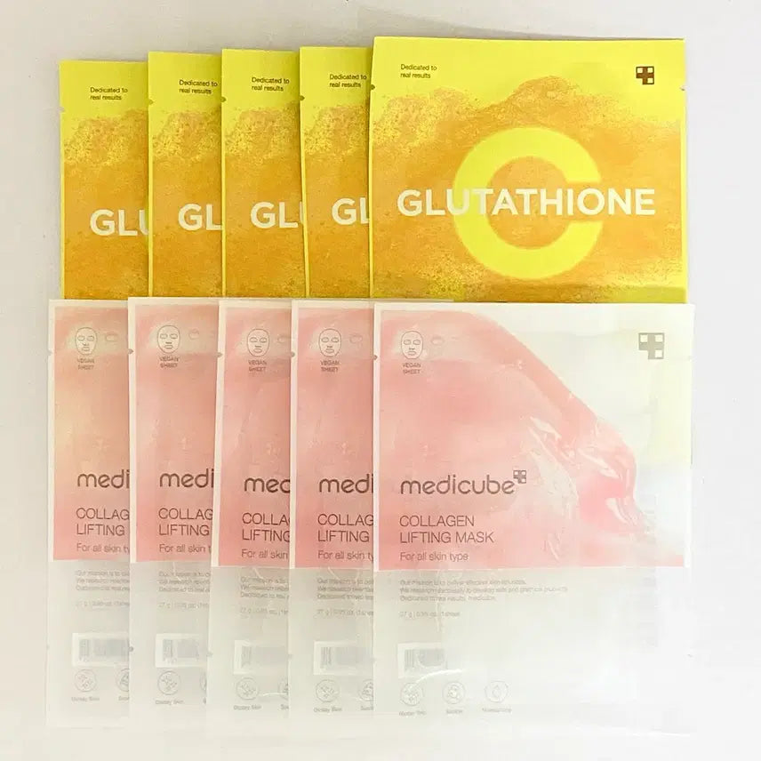 [BUNJANG] Medi-Cube Collagen Lifting & Glutathione Brightening Mask Set (10 Sheets) / 메디큐브 콜라겐 리프팅 / 글루타치온 마스크 10매 세트