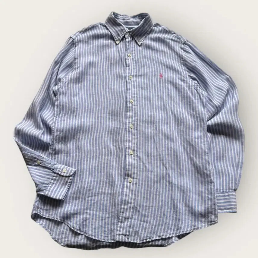 [BUNJANG] Polo Ralph Lauren Blue Stripe Linen Shirt / 폴로 블루 스트라이프 린넨 셔츠