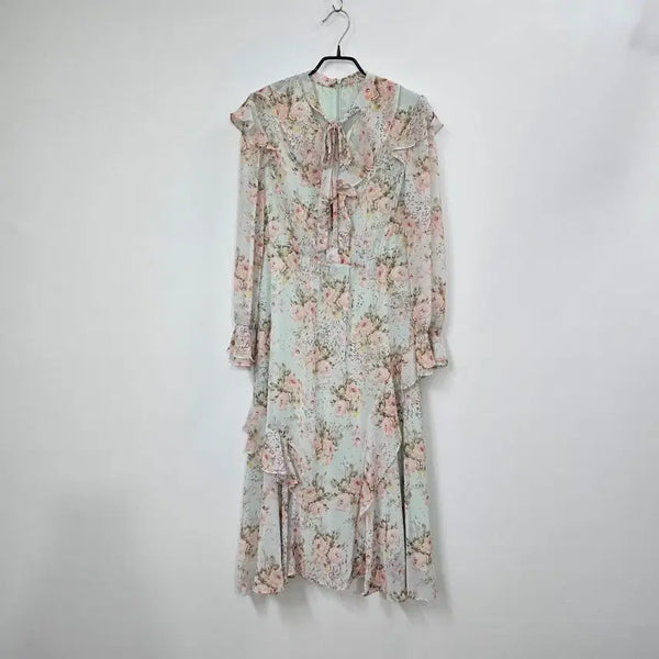 [BUNJANG] SI Flower Print Chiffon Long Dress / si 플라워 나염 쉬폰원피스