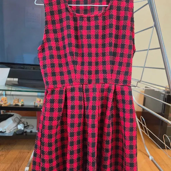 [BUNJANG] Sleeveless Checkered Dress - Red & Black / 체크무늬 민소매 원피스