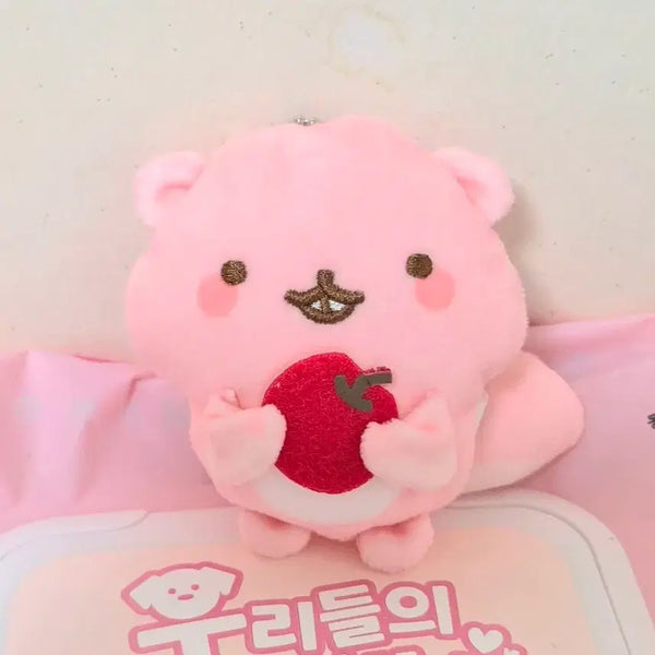 [BUNJANG] Vintage Flattened Squirrel Charm with Cherry/Apple Accessory / 고전 빈티지 핑크 분홍 다람쥐 체리 사과 납작 인형 키링