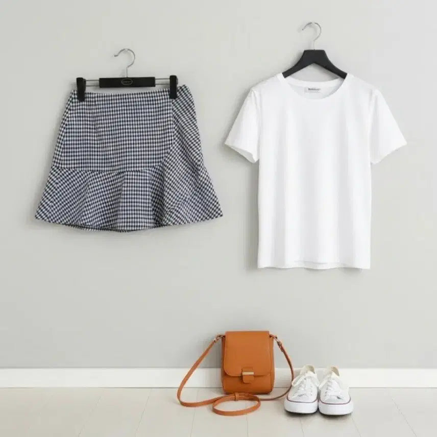 [BUNJANG] Women's Check Frill Mini Skirt (Size 55) / 새상품 여성 미니 스커트 55 치마 체크 스커트 프릴 여자 스커트 새제품