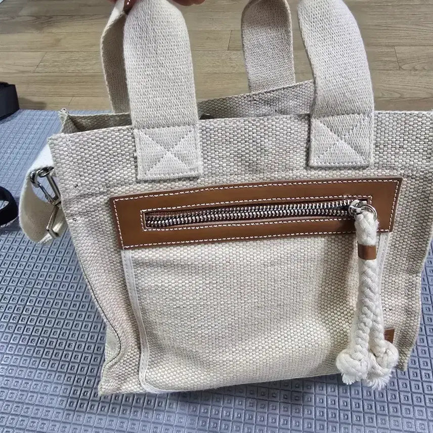[BUNJANG] Juvait Canvas Color Block Tote Bag Brown / 쥬바잇캔버스 토트백 브라운 배색