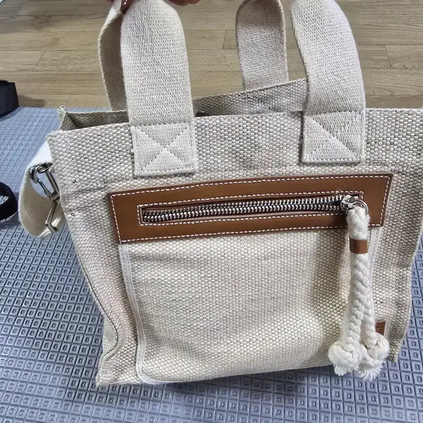 [BUNJANG] Juvait Canvas Color Block Tote Bag Brown / 쥬바잇캔버스 토트백 브라운 배색