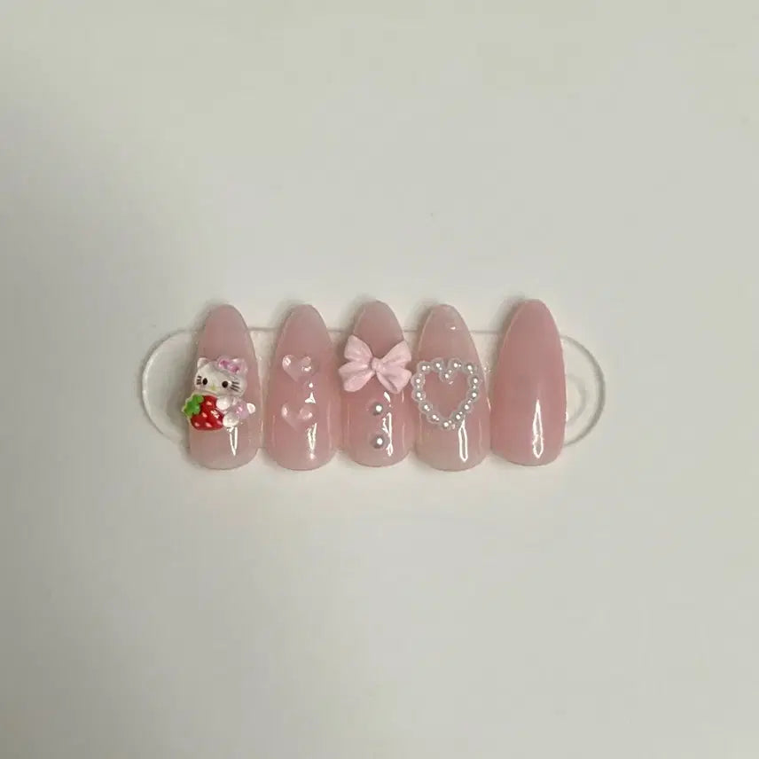 [BUNJANG] Handmade Kitty Strawberry Nail Tips / 키티 딸기 수제네일팁