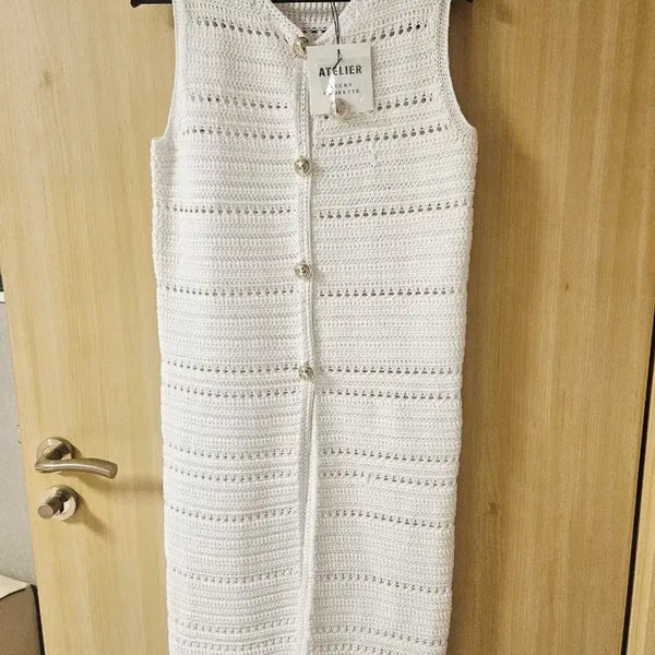 [BUNJANG] Lucky Chouette White Knit Long Vest / 50만원 럭키슈에뜨 니트베스트