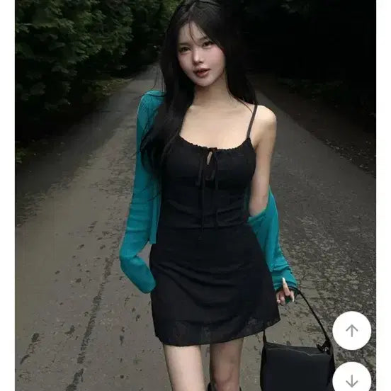 [BUNJANG] Oli Jacquard Shirring Ribbon Mini Dress / 올리 자가드 셔링 리본 미니 원피스 에이블리(새상품