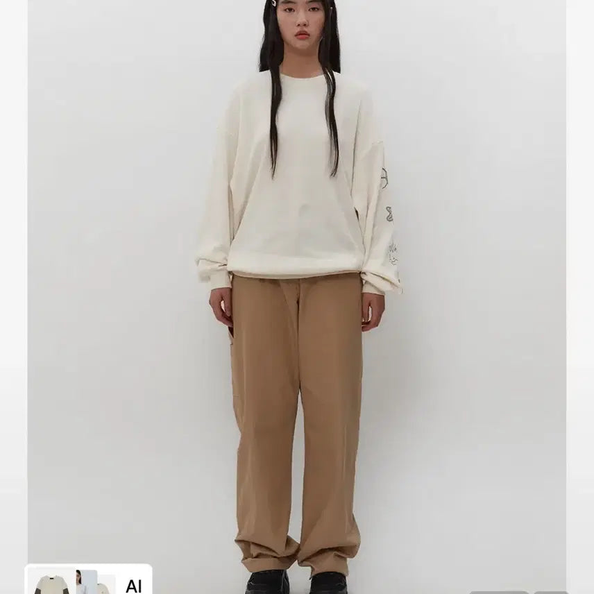 [BUNJANG] DUO mio Graphic Waffle Long Sleeve [Ivory] / 뚜오미오 GRAPHIC WAFFLE LONG SLEEVES [IVORY]