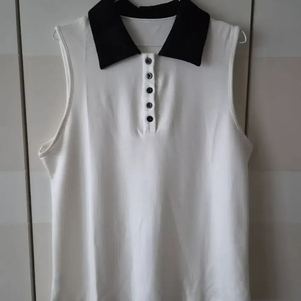 [BUNJANG] Black Collar Sleeveless T-Shirt / 블랙카라 민소매