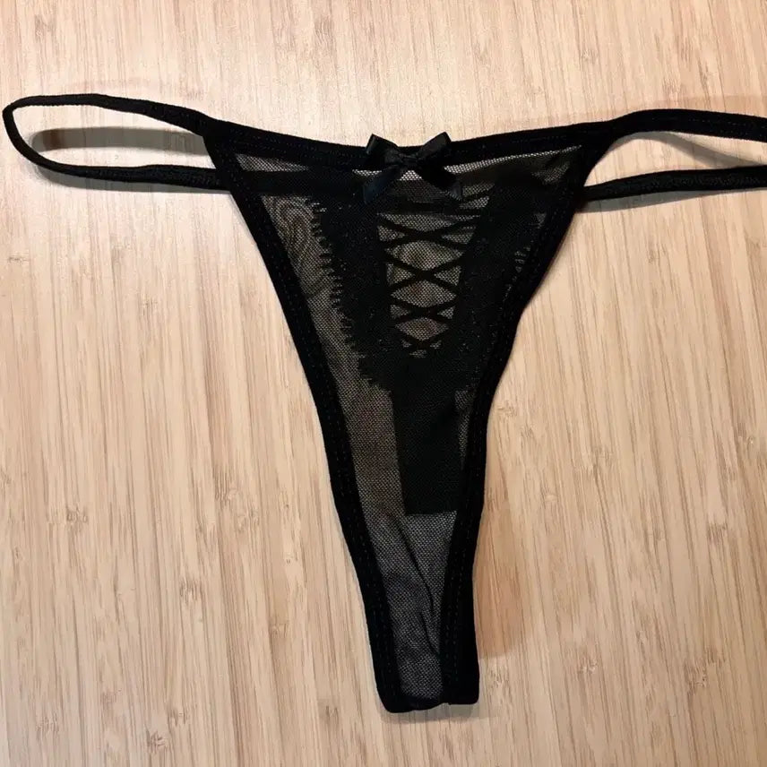 [BUNJANG] Black See-through Corset String Panty / (중고) 블랙 시스루 코르셋 스트링 팬티