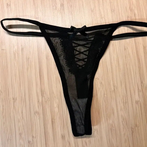 [BUNJANG] Black See-through Corset String Panty / (중고) 블랙 시스루 코르셋 스트링 팬티