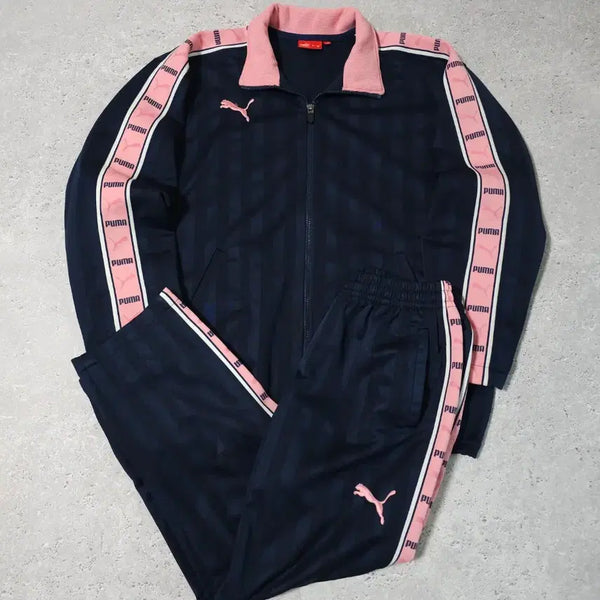 [BUNJANG] Puma Navy x Pink Sideline Tracksuit Set Jacket Pants / 푸마 네이비x핑크 사이드라인 져지 셋업 자켓 바지