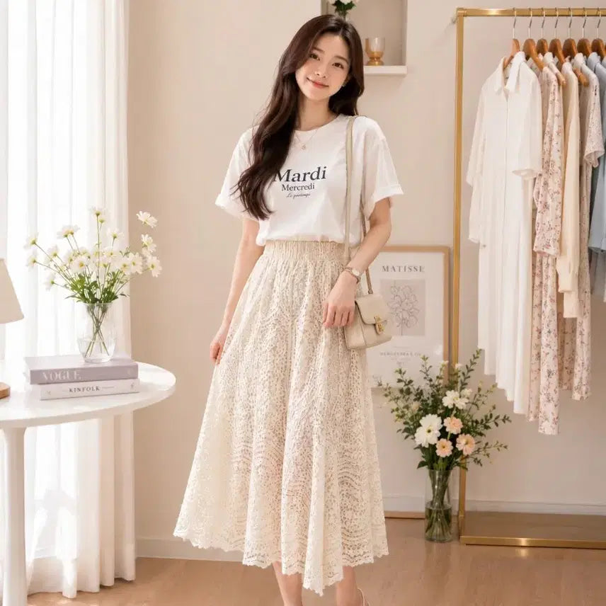 [BUNJANG] Ivory Long Skirt / 아이보리 롱 스커트