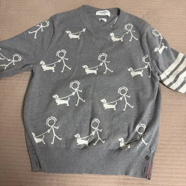 [BUNJANG] Thom Browne Mr. Thom Hector Knit T-Shirt Grey / 톰브라운 미스터 톰 헥터 니트 반팔티