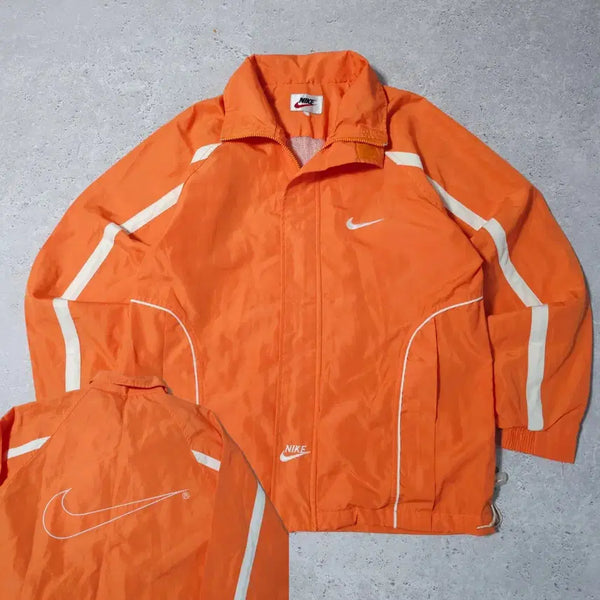 [BUNJANG] Nike Sideline Big Logo Old School Windbreaker Jacket / 나이키 사이드라인 빅로고 올드스쿨 바람막이 오버핏 자켓 오렌제