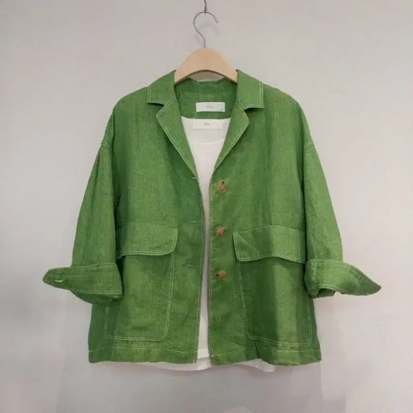 [BUNJANG] Olive Green 7/10 Sleeve Linen Jacket / 올리브그린 7부소매 린넨자켓