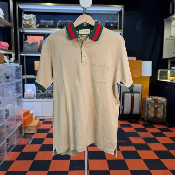 [BUNJANG] Gucci Web Stripe Cotton Polo T-Shirt / 구찌 웹 삼선 코튼 카라티