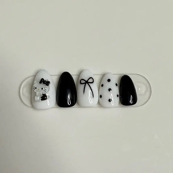 [BUNJANG] Handmade Black Kitty Dot Nail Tips / 블랙키티 도트 수제 네일 팁