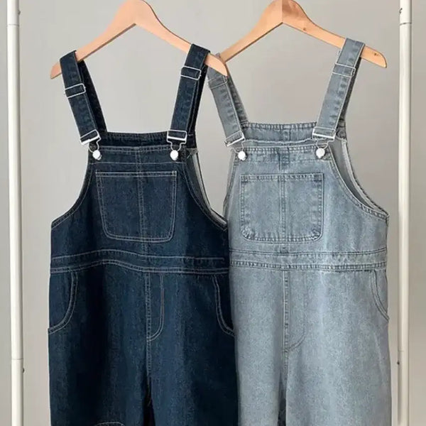 [BUNJANG] Adjustable Denim Overall Shorts / 진청 데님 멜빵 반바지