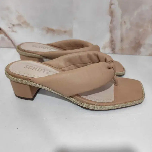 [BUNJANG] Square Toe Middle Heel Shoes with Padding Strap / 230mm 슈츠 패딩스트랩 스퀘어토 미들힐