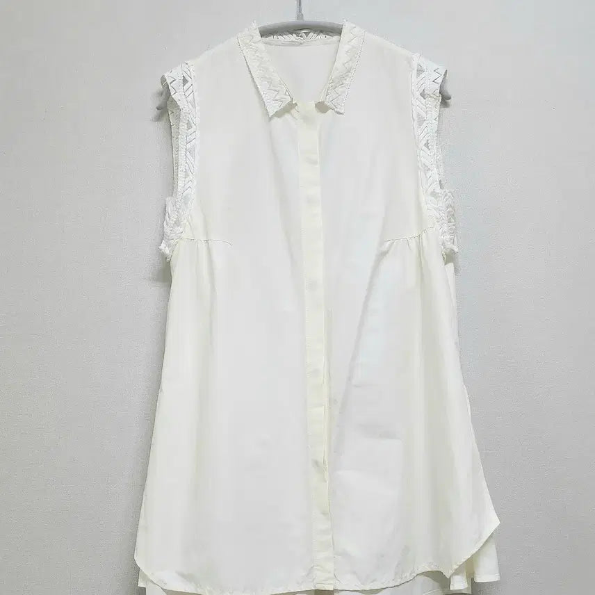 [BUNJANG] Mine (by Hansem) Sleeveless Long Shirt Blouse - Ivory / 한섬 MINE 마인 셔츠 블라우스 / 바스락 원단 더한섬 타임 미샤 구호 르베이지