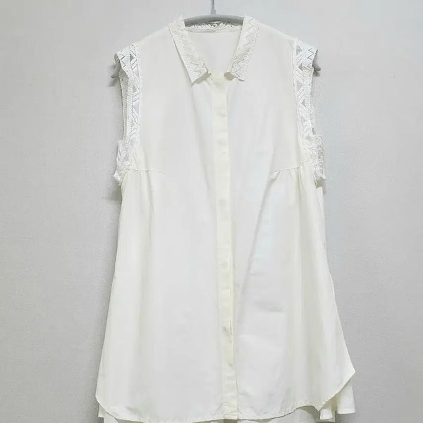 [BUNJANG] Mine (by Hansem) Sleeveless Long Shirt Blouse - Ivory / 한섬 MINE 마인 셔츠 블라우스 / 바스락 원단 더한섬 타임 미샤 구호 르베이지