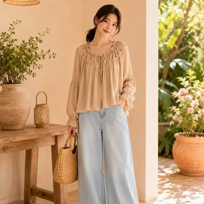 [BUNJANG] Beige Loose Fit Blouse / 베이지색 루즈핏 블라우스